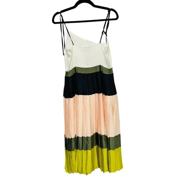 NWT Banana Republic Colorblock Pleated Midi Dress Citron Mix Size 4 - Picture 3 of 10